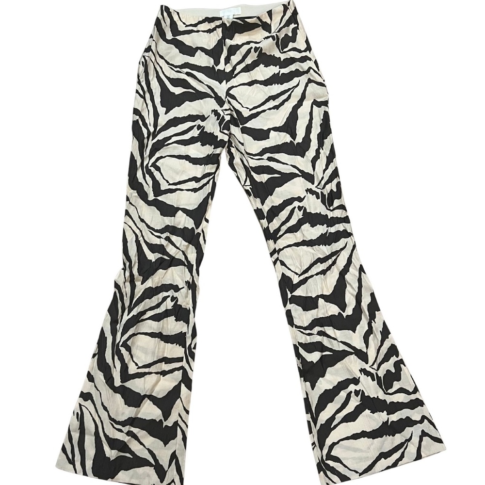 H & M Flared trousers ZEBRA Print Light Beige SIZE 4 - Picture 2 of 5